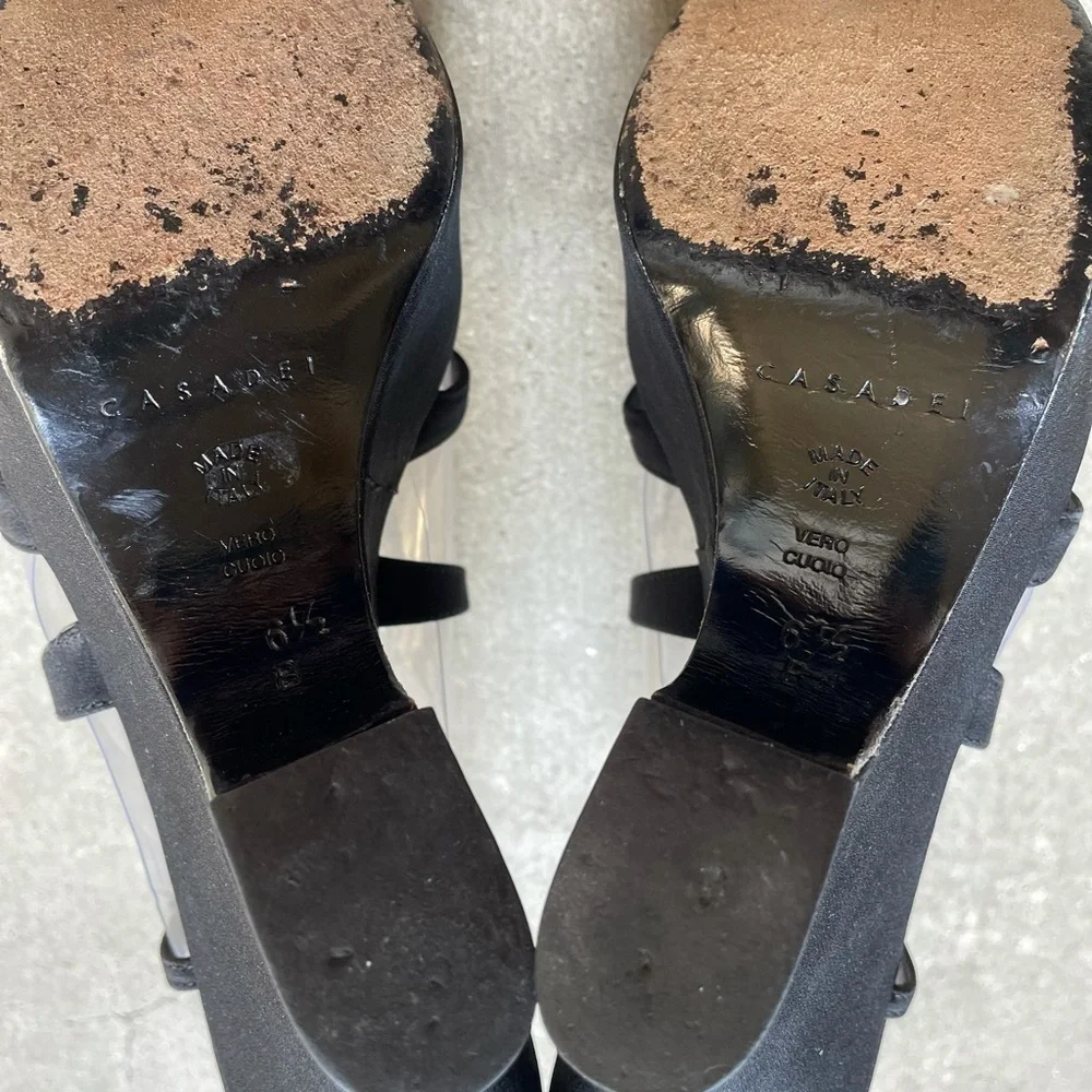 Casadei Platform Wedge Sandals 6.5 Leather Chunky Strappy Black Luxury Gen Z